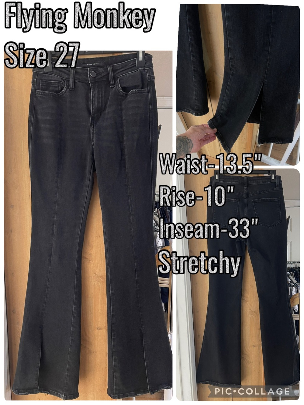 Flying Monkey Black Flared Jeans with Front Slit